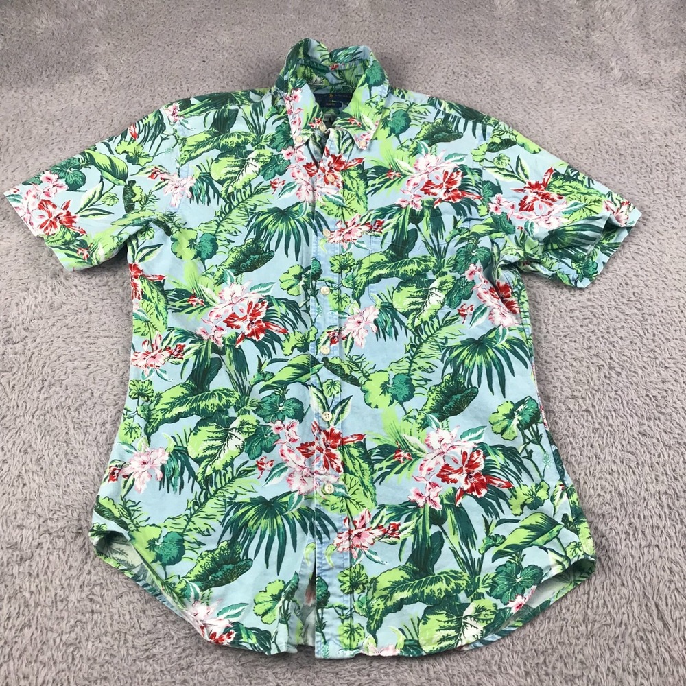 Ralph Lauren Shirt Mens M Slim Tropical Floral Cotton Short Sleeve Button Down